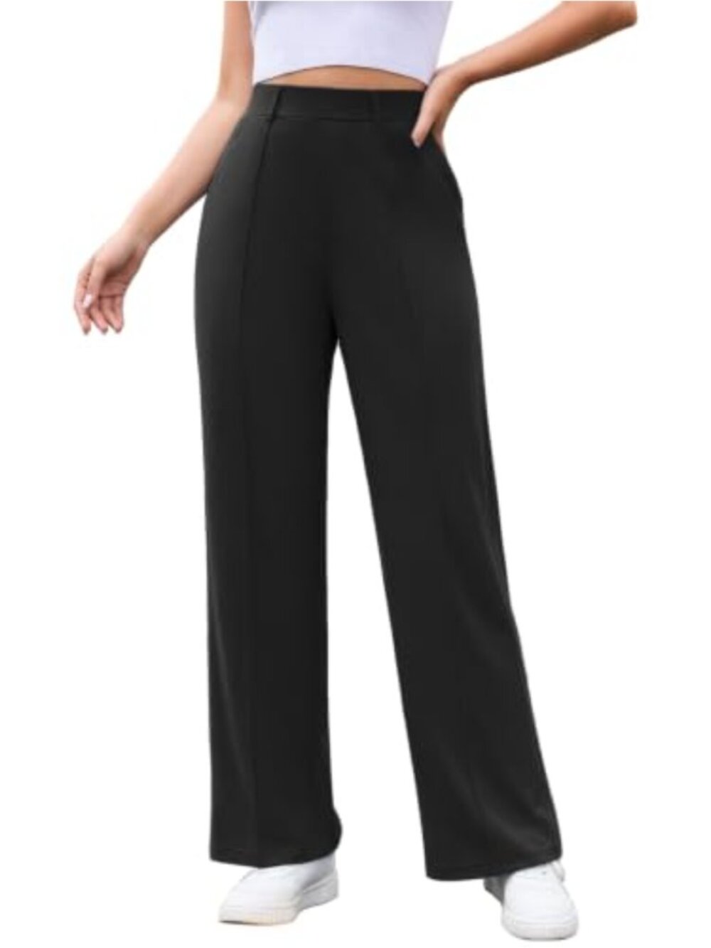 Women's Wide Leg Dress Pants with Pockets High Rise Pull On Business Casual